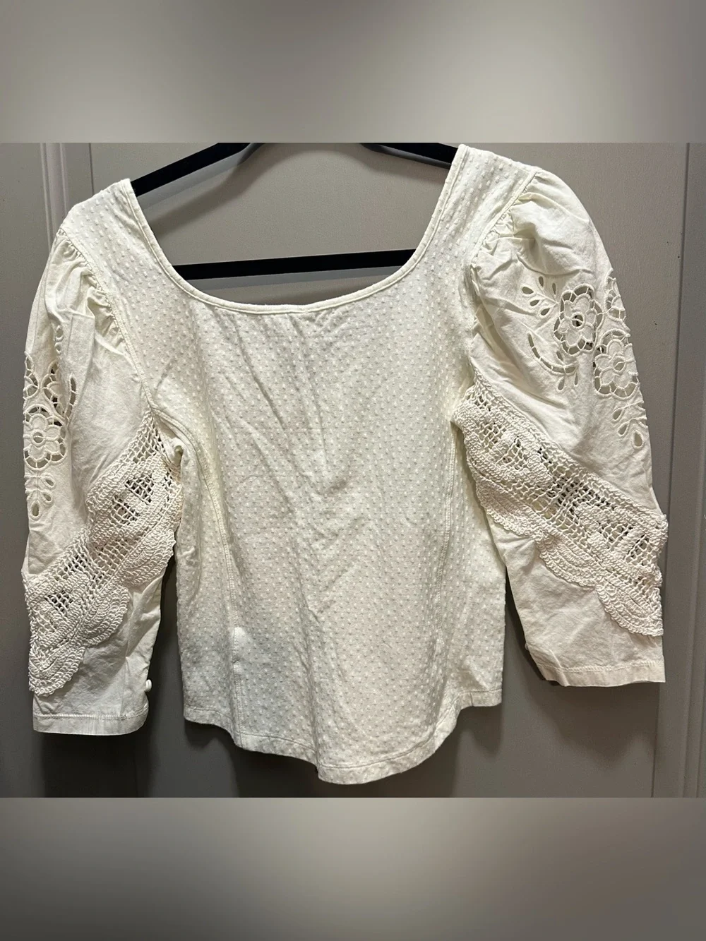 Free People Size S Mixed Media Cream Blouse EUC
